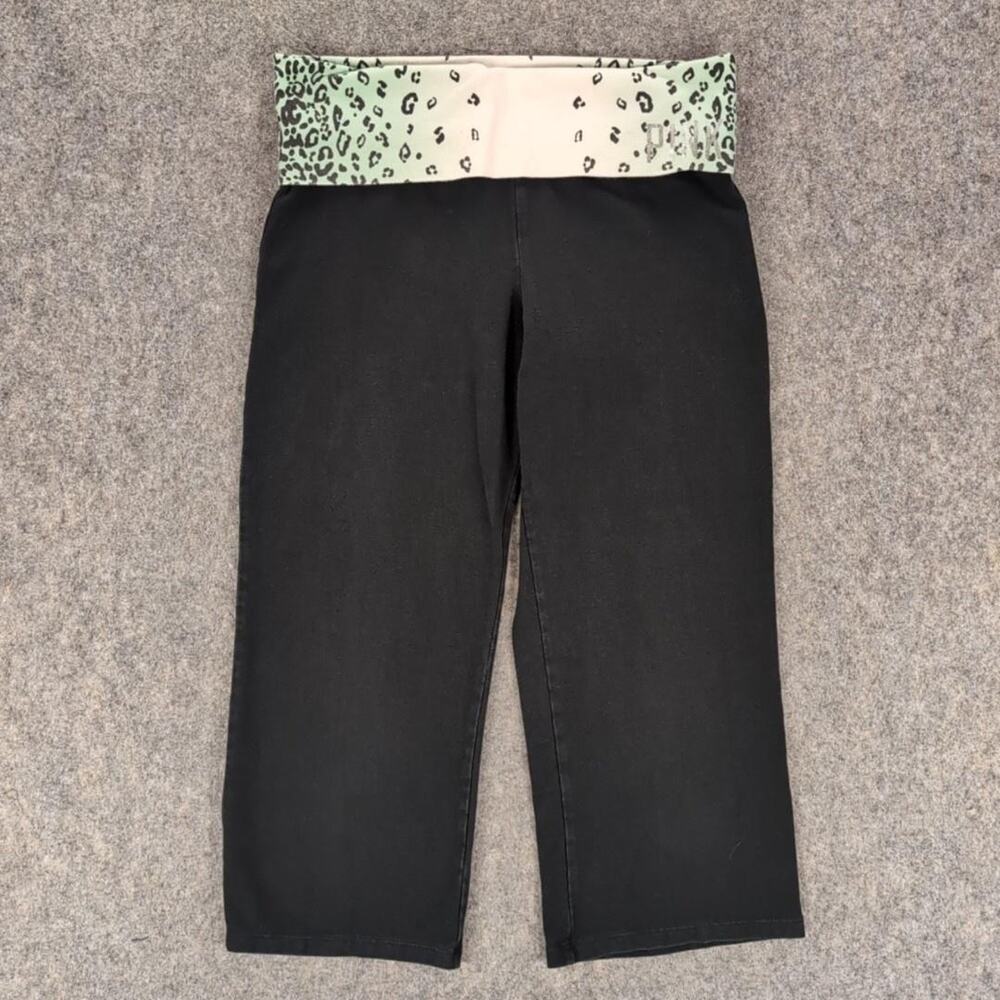 Victoria's Secret PINK Yoga Pants Womens Medium Leopard Foldover Black Capri